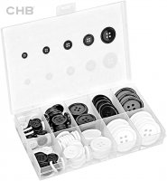 162 PCS Mixed Resin Sewing Buttons, Eco-Friendly 1 inch Buttons with Compartmentalized Storage Box Black Buttons, 4 Holes 5 Sizes DIY White Buttons, Suitable for Sewing, DIY and Holiday Decoration.