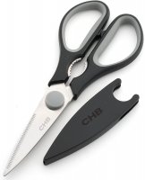 Black Craft SKitchen Shears with Blade Cover, Stainless Steel Scissors for Herbs, Chicken, Meat & Vegetables, Black