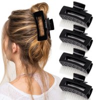 Hair Claw Clips 4 PCS, Large Hair Clips for Thick Hair Acrylic Claw Hair Clips Banana Clips Hair Rectangular Hair Clips Jaw Clips Non-slip Clip Hair Claw Black Hair Clip Barrettes for Women