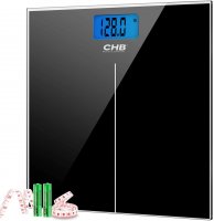 CHB Digital Body Weight Bathroom Scale With Step-On Technology, 400 Lb, Body Tape Measure Included, Elegant Black