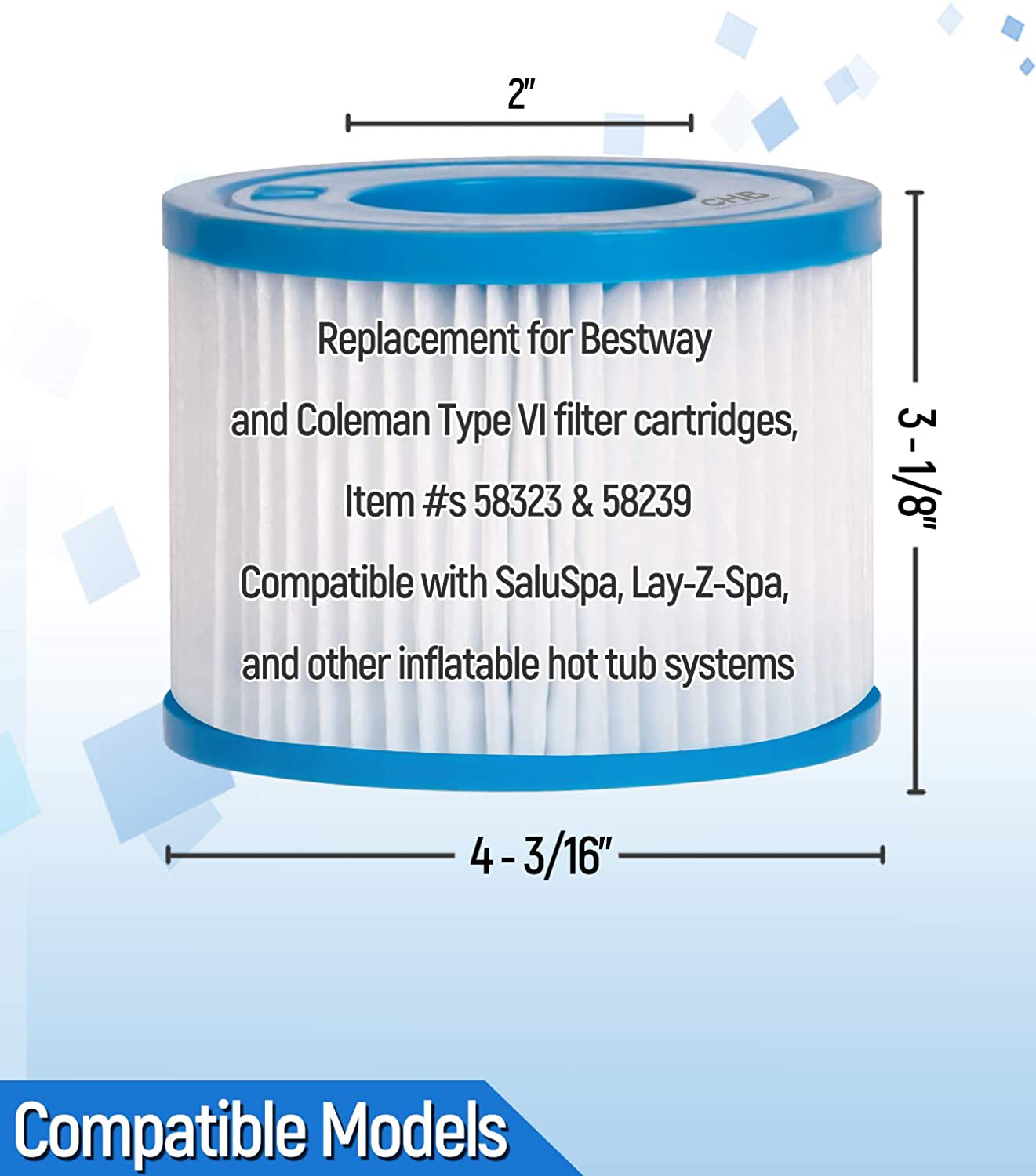 Type VI for Coleman Hot Tub Filters, Saluspa Filter 90352E